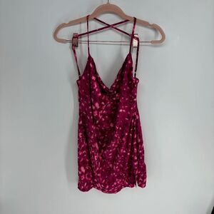 Lioness suncity womens pink cheetah preowned cross back mini slip dress Small